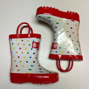 OAKI Rainbow Polka Dot Loop Handle Waterproof Rubber Rain Boots-Size 4
